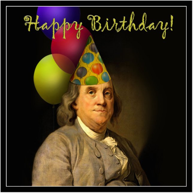 Happy Birthday van Ben Franklin Staand Fotobeeldje (Voorkant)