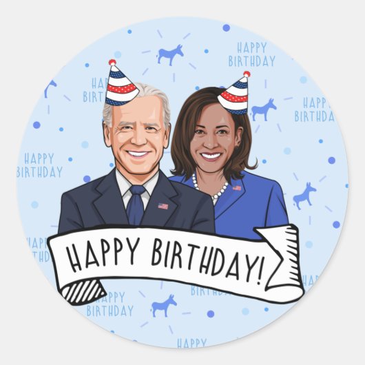 Happy Birthday van Joe en Kamala Ronde Sticker (Voorkant)