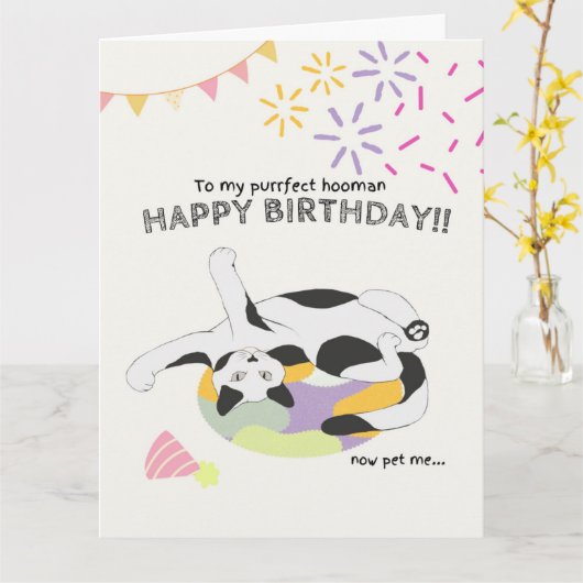 Happy Birthday van kat naar Purfect Hooman Kaart (Gele Bloem)