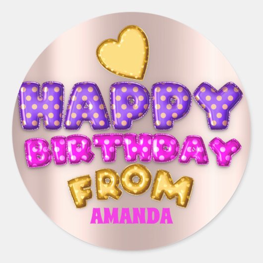 Happy Birthday van naam Balloon Pink Violet Roos Ronde Sticker (Voorkant)