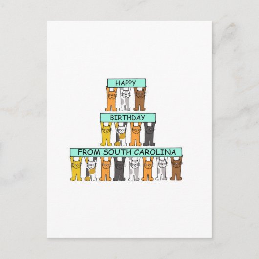 Happy Birthday van South Carolina Cartoon Cats Briefkaart (Voorkant)