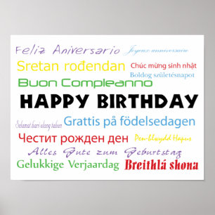 Happy Birthday Veel talen kleurrijke Typografie Poster