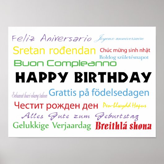 Happy Birthday Veel talen kleurrijke Typografie Poster (Voorkant)