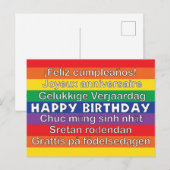 Happy Birthday Veel talen regenboogstripes Briefkaart (Voorkant / Achterkant)