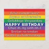 Happy Birthday Veel talen regenboogstripes Briefkaart (Voorkant)