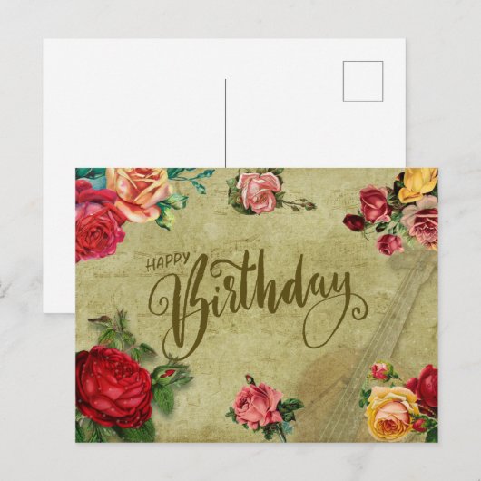 Happy Birthday Vibrant Rozen en Violin Briefkaart (Voorkant / Achterkant)