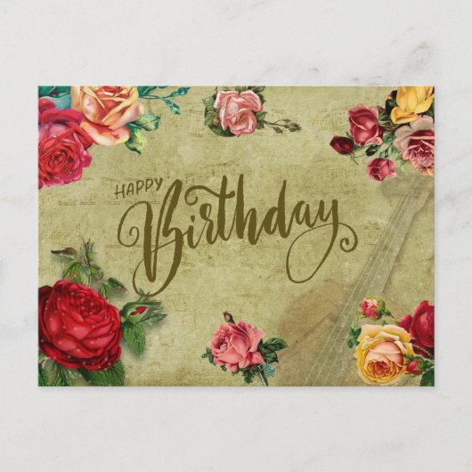 Happy Birthday Vibrant Rozen en Violin Briefkaart (Voorkant)