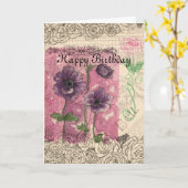 Happy Birthday Victoriaans Flower Collage Art Kaar Kaart (Gele Bloem)