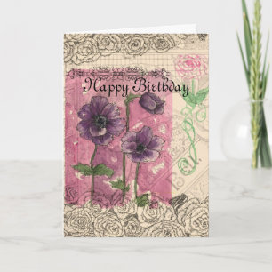 Happy Birthday Victoriaans Flower Collage Art-kaar Kaart