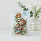 Happy Birthday Victoriaans Post Kaart Rozen (Staand voorkant)