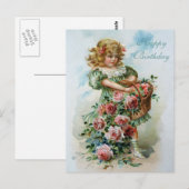 Happy Birthday Victoriaans Post Kaart Rozen (Voorkant / Achterkant)