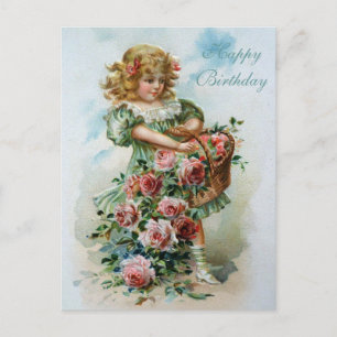Happy Birthday Victoriaans Post Kaart Rozen
