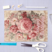 Happy Birthday Victoriaans Rozen Illustratie Tissuepapier (Craft)