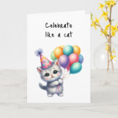 Happy Birthday Vieren als een kat Pet ballonnen Kaart (Gele Bloem)