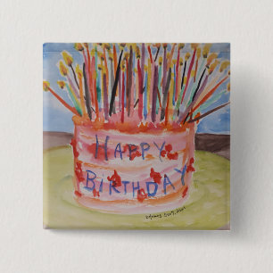 Happy Birthday Vierkante Button 5,1 Cm