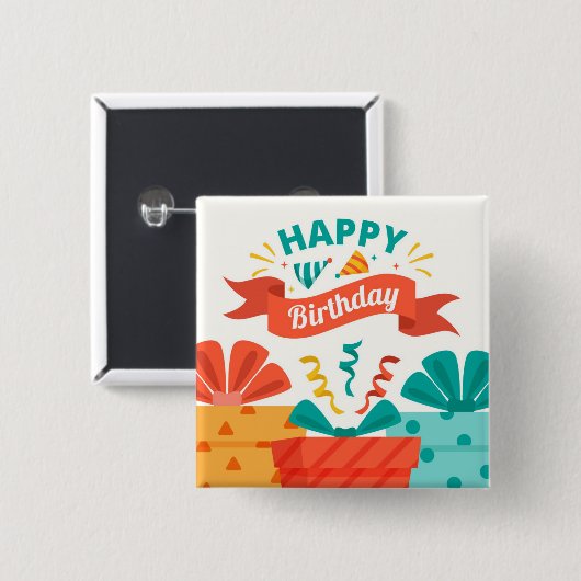 Happy Birthday Vierkante Button 5,1 Cm (Voorkant /achterkant)