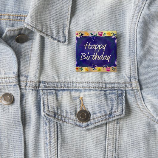 Happy Birthday Vierkante Button 5,1 Cm (In situ)