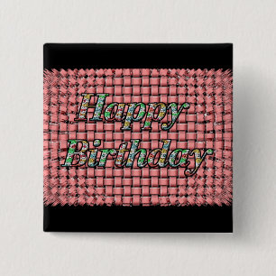 Happy Birthday Vierkante Button 5,1 Cm