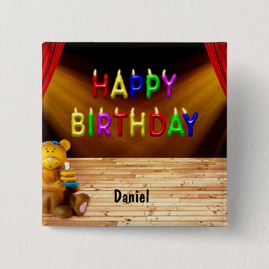Happy Birthday Vierkante Button 5,1 Cm (Voorkant)