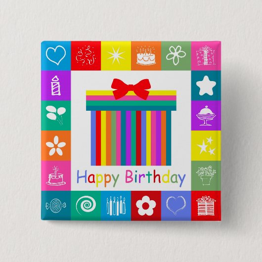 Happy Birthday Vierkante Button 5,1 Cm (Voorkant)