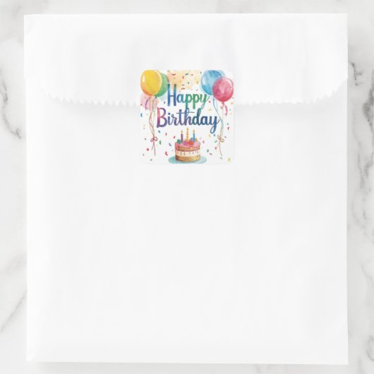 Happy Birthday Vierkante Sticker (Tas)