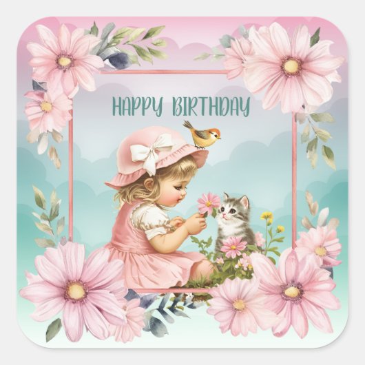 Happy Birthday  Vierkante Sticker (Voorkant)