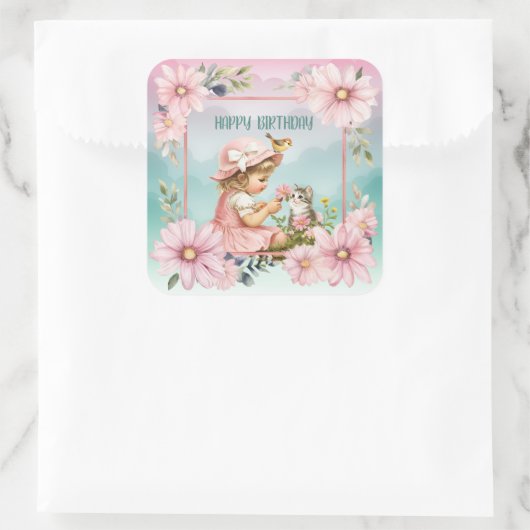 Happy Birthday  Vierkante Sticker (Tas)