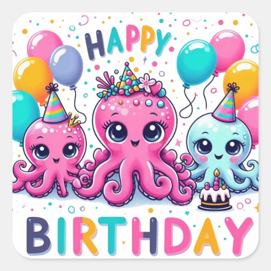 Happy Birthday Vierkante Sticker (Voorkant)