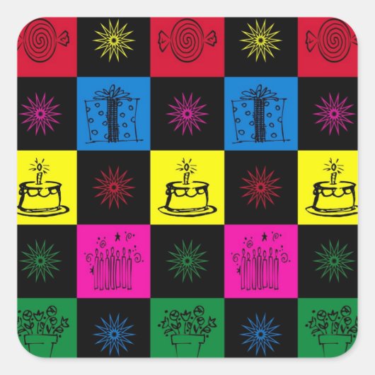 Happy Birthday Vierkante Sticker (Voorkant)