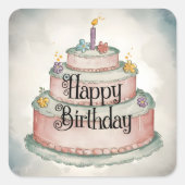 Happy Birthday Vierkante Sticker (Voorkant)