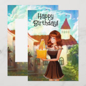 Happy Birthday Vintage Invitation Girl Cartoon Kaart (Voorkant / Achterkant)