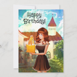 Happy Birthday Vintage Invitation Girl Cartoon Kaart