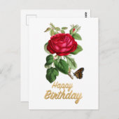 Happy Birthday Vintage Red Rose with Butterfly Briefkaart (Voorkant / Achterkant)