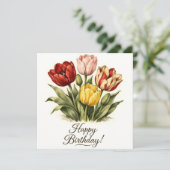 Happy Birthday Vintage Tulip Flowers Kaart (Staand voorkant)
