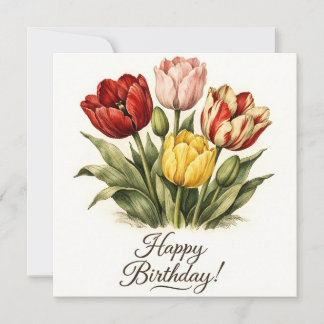 Happy Birthday Vintage Tulip Flowers Kaart