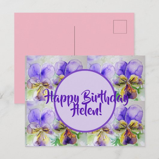 Happy Birthday Viola floral dames Name Briefkaart (Voorkant / Achterkant)