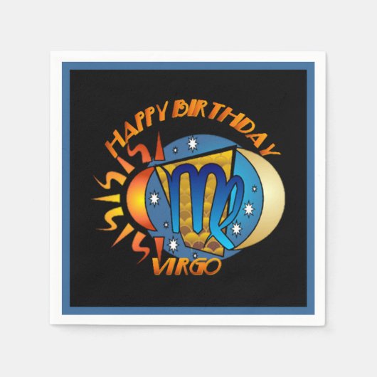 Happy Birthday Virgo Zodiac Birth Sign Napkins Servetten (Voorkant)