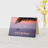 Happy Birthday Vissende boot Tropical Sunset Kaart (Gele Bloem)