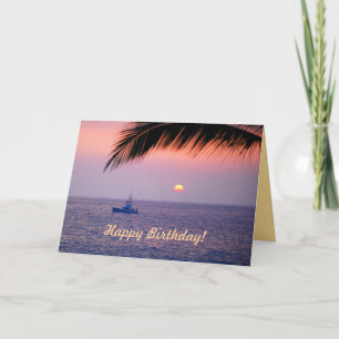 Happy Birthday Vist Boat Tropical Sunset Card Kaart