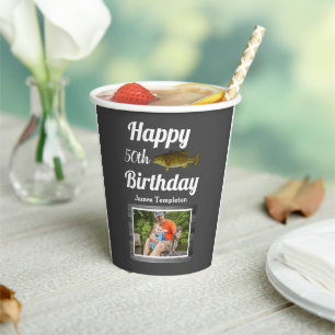 Happy Birthday Vist de naam van de foto van vaders Papieren Bekers