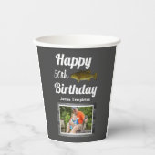 Happy Birthday Vist de naam van de foto van vaders Papieren Bekers (Voorkant)