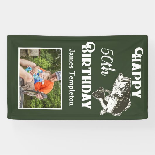 Happy Birthday Vist de naam van de foto van vaders Spandoek (Horizontaal)