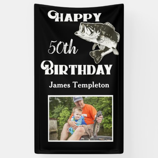 Happy Birthday Vist de naam van de foto van vaders Spandoek (Verticaal)
