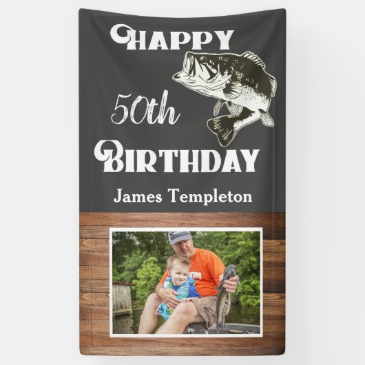 Happy Birthday Vist de naam van de foto van vaders Spandoek (Verticaal)