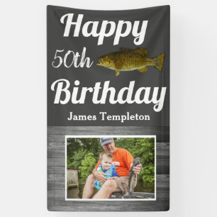 Happy Birthday Vist de naam van de foto van vaders Spandoek