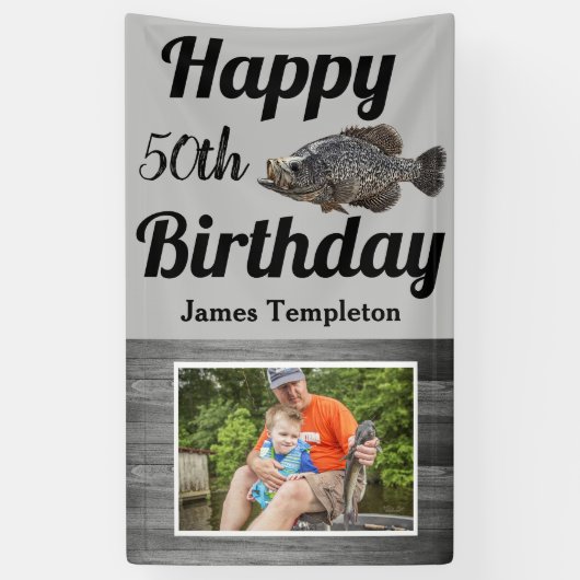 Happy Birthday Vist Fotonaam vader Crappie Spandoek (Verticaal)