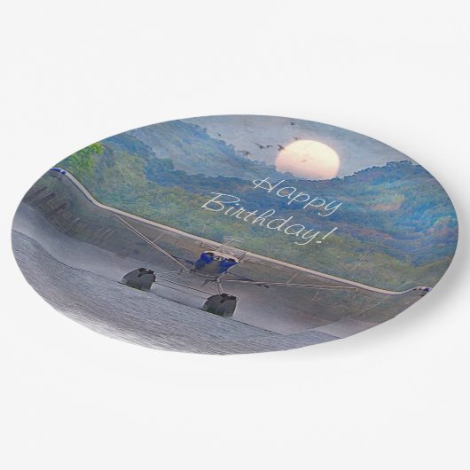 Happy Birthday-vliegtuig Papieren Bordje (Gekanteld)
