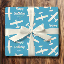 Happy Birthday Vliegtuig Retro Patroon Naam Blauw