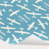 Happy Birthday Vliegtuig Retro Patroon Naam Blauw Cadeaupapier