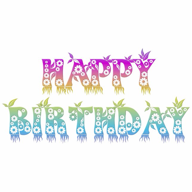 Happy Birthday ( Vloerlettertype ) Staand Fotobeeldje (Voorkant)